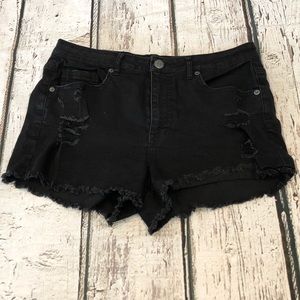 Distressed black denim jean shorts - size 10